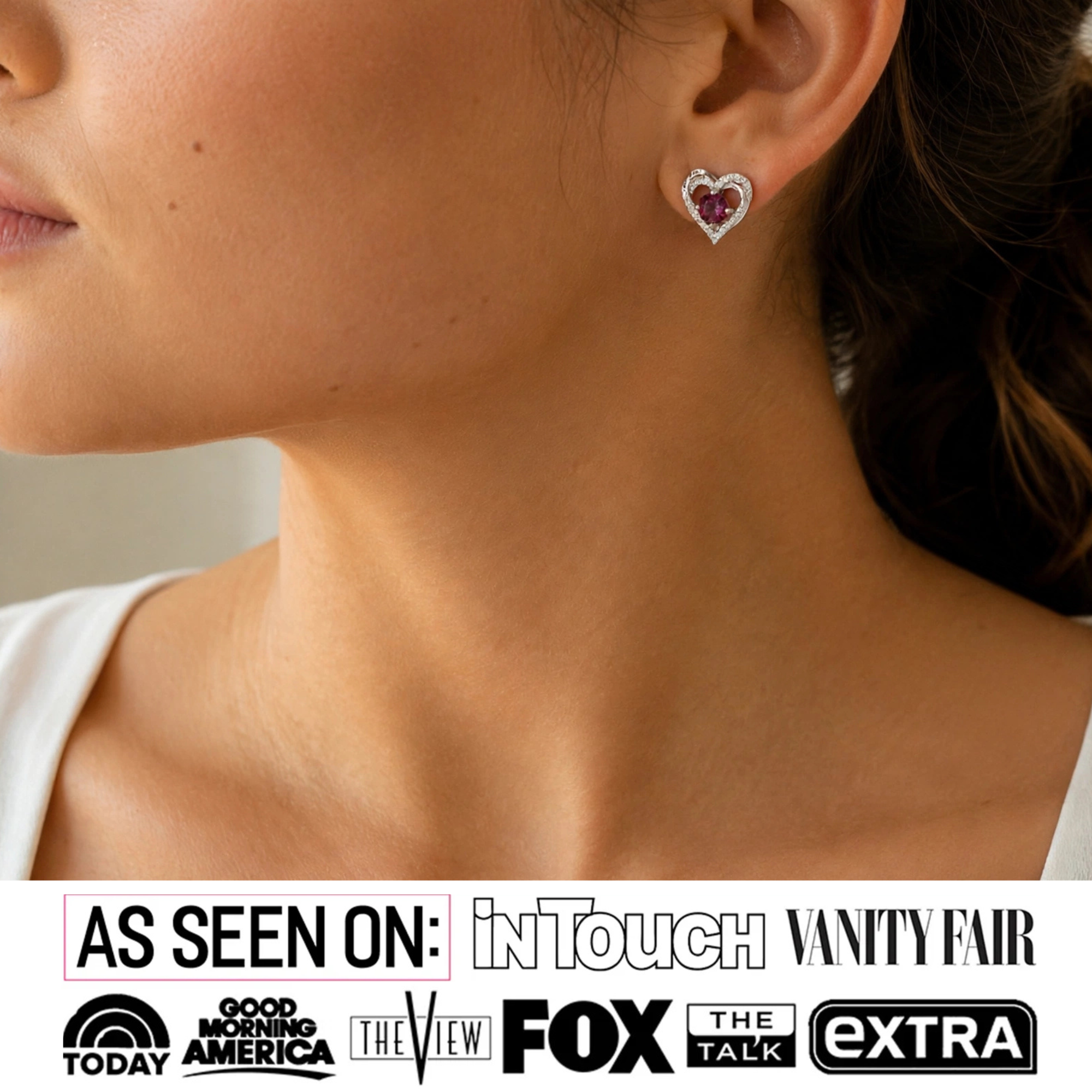 Forever Birthstone 18k White Gold Plated Double Heart Stud Earrings with Swarovski Crystals