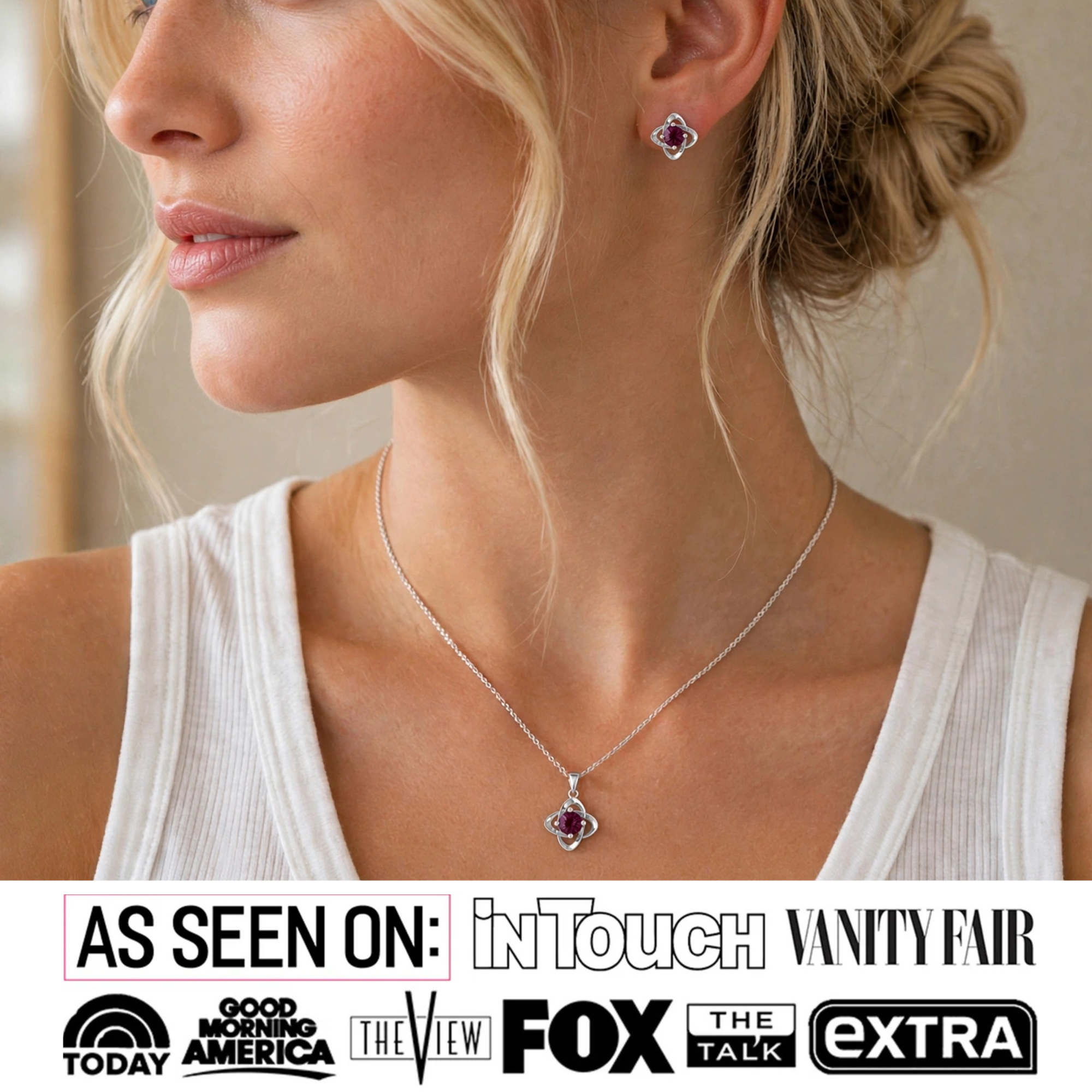 Infinity Birthstone 18k White Gold Plated Stud Earrings and Necklace Set with Swarovski Crystals