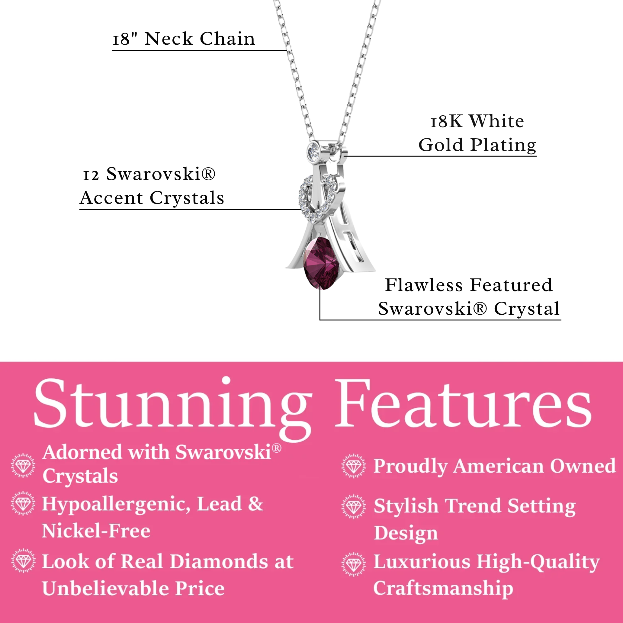 Serenity Birthstone 18k White Gold Plated Necklace with Round Cut Swarovski Crystals