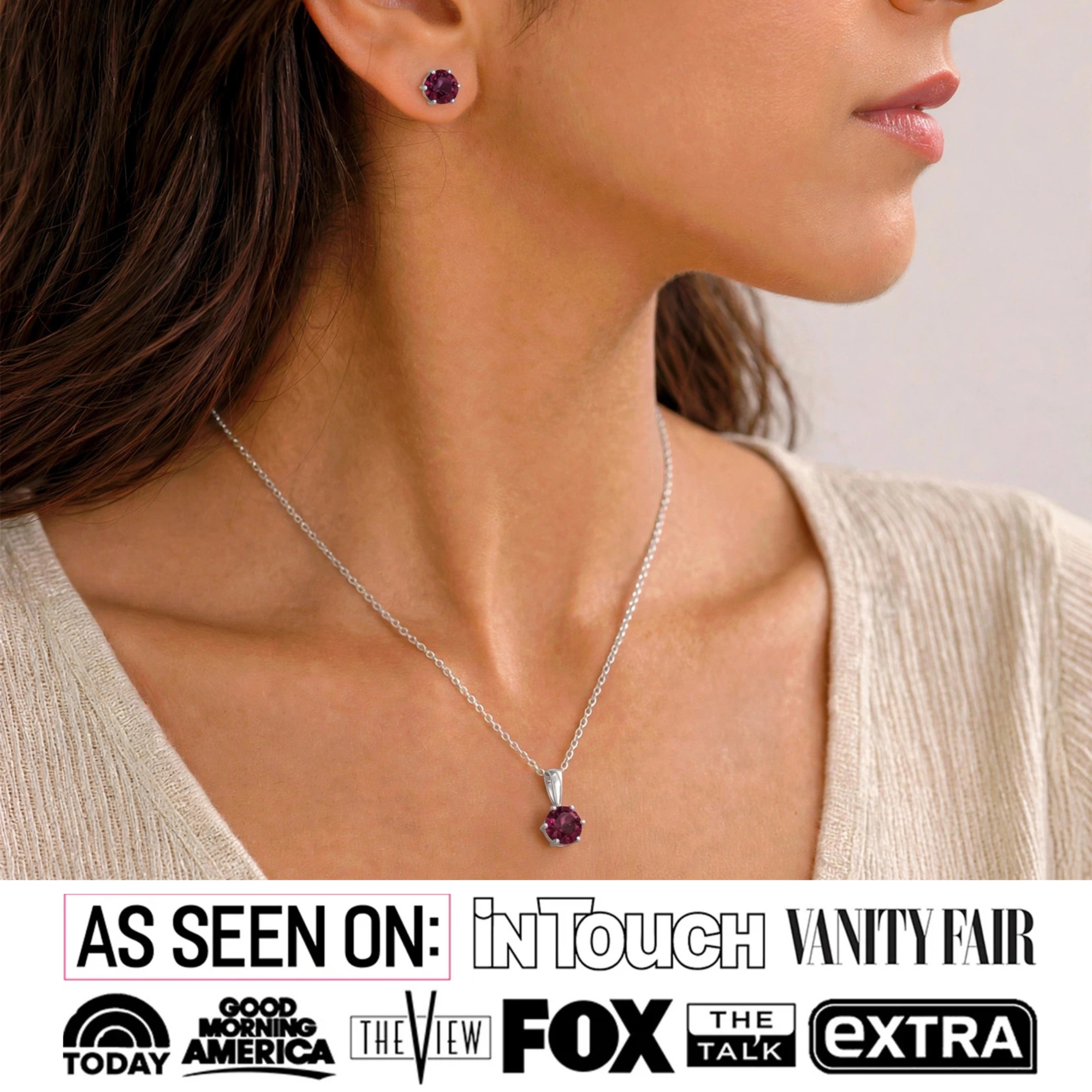 Birthstone 18k White Gold Plated Stud Earrings and Necklace Set with 1ct Swarovski Crystals