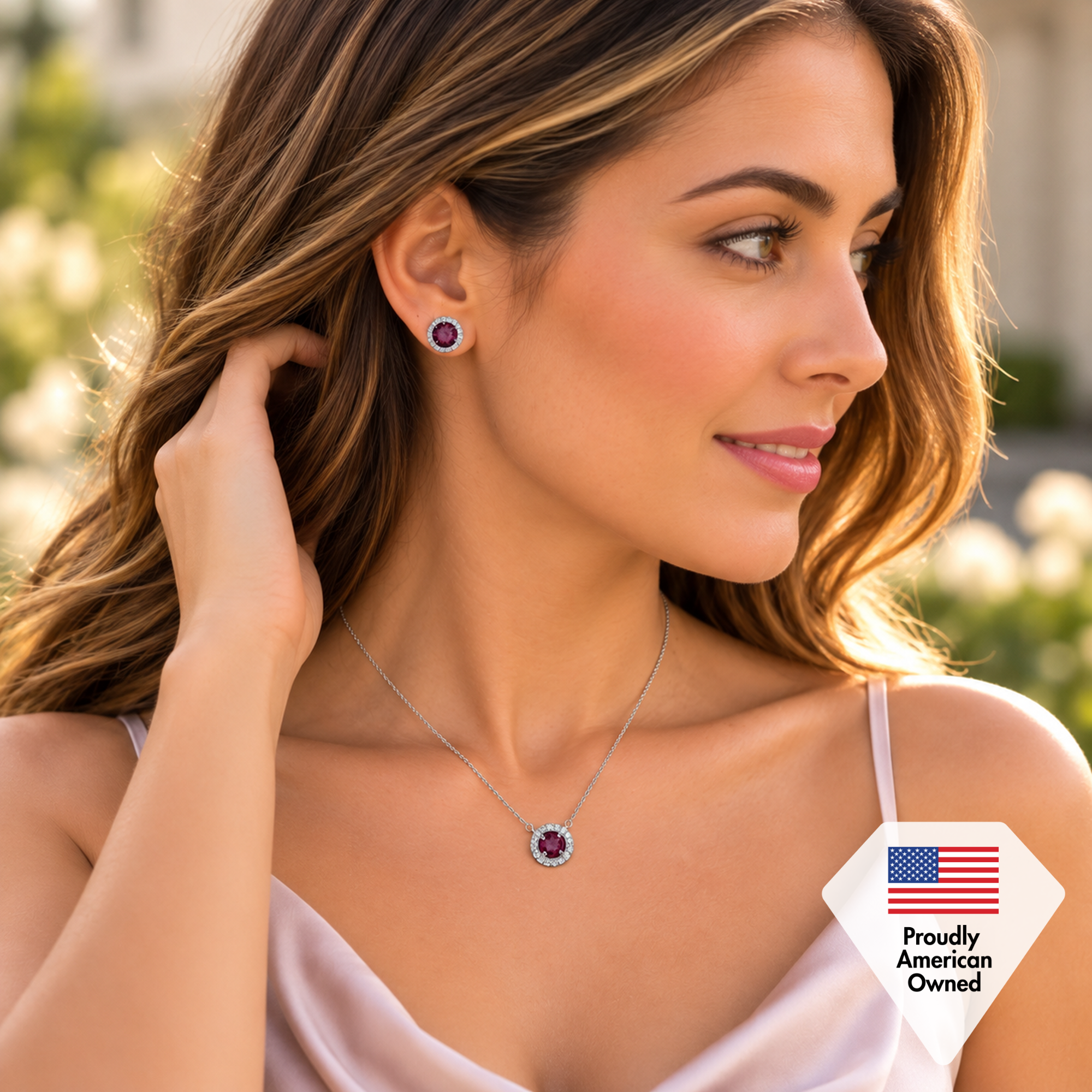 Royal Birthstone 18k White Gold Plated Halo Stud Earrings with Round Cut Swarovski Crystals