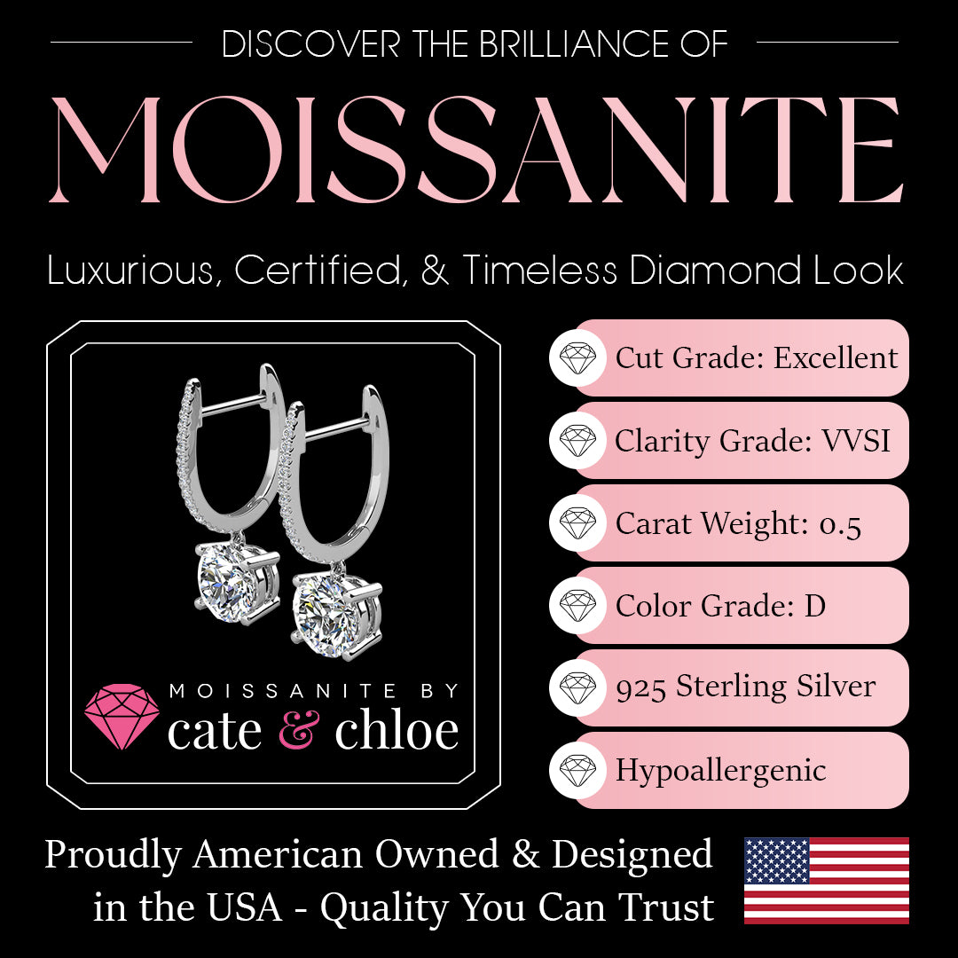 Moissanite by Cate & Chloe Finley Sterling Silver Drop Earrings with Moissanite Crystals
