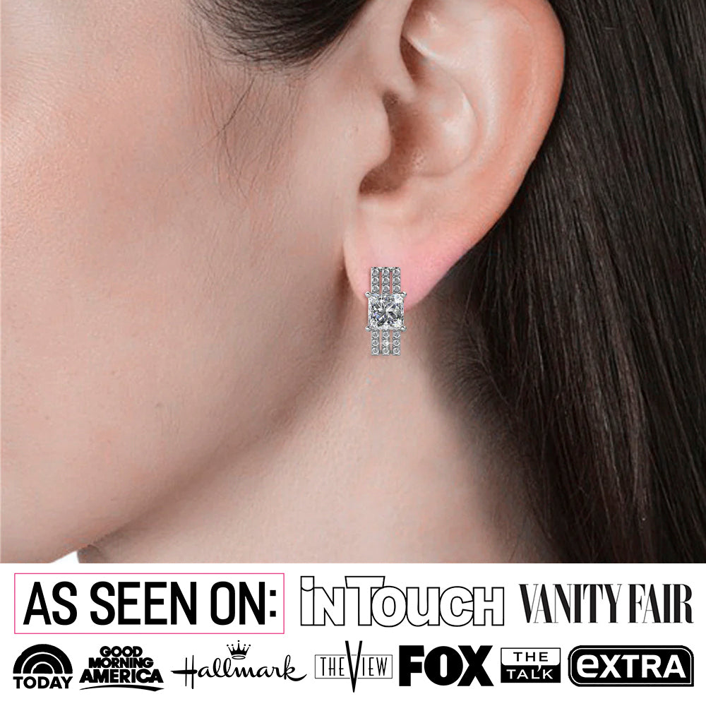 Fiona 18k 白金公主方形切割水晶耳钉