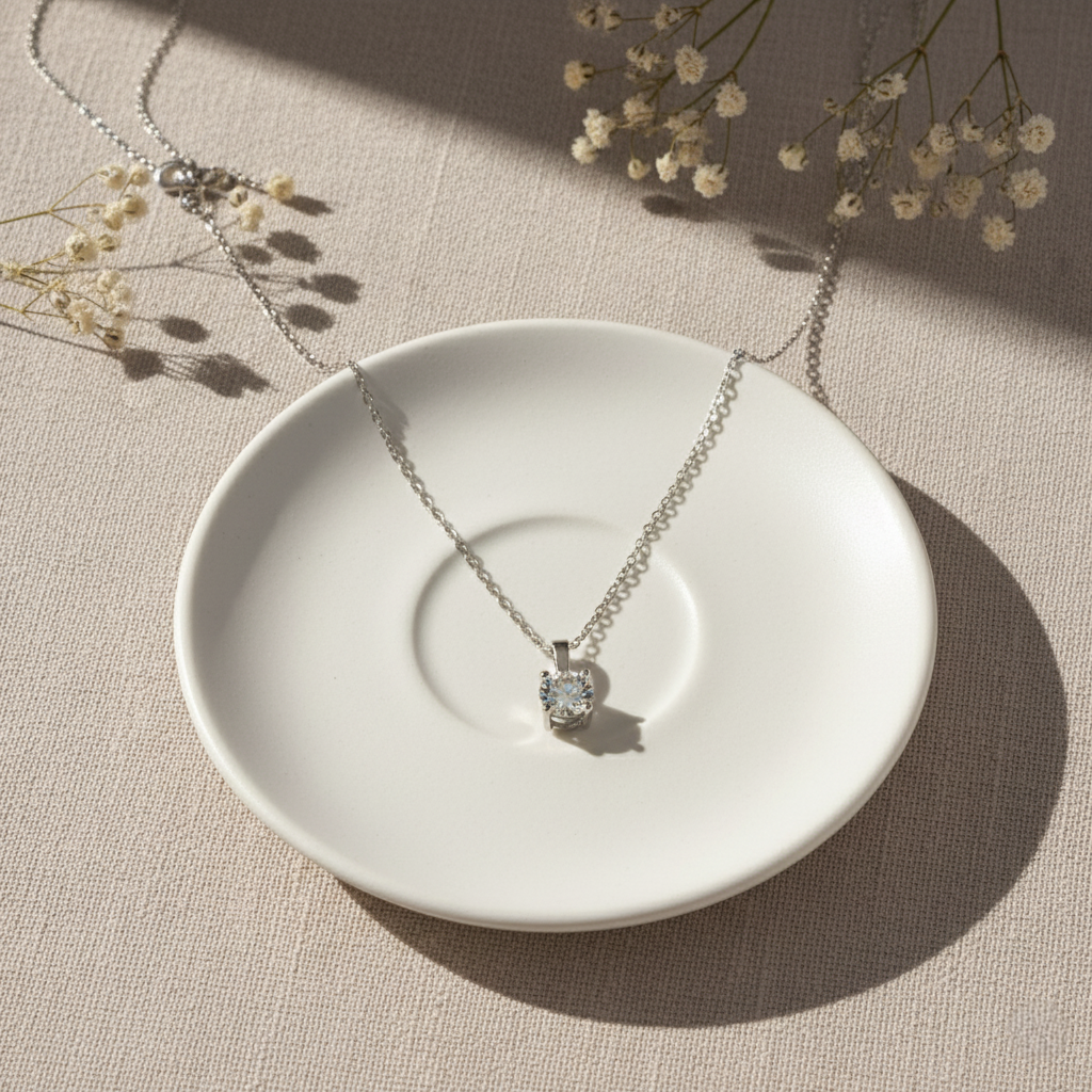 Araylia 18k White Gold Plated Necklace with Solitaire Round Cut Swarovski Crystal