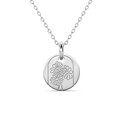 Floral 18k White Gold Plated Engraved Birth Month Flower Pendant Necklace - April