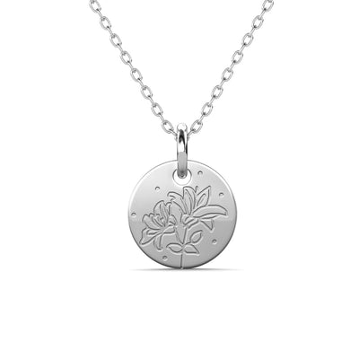 Floral 18k White Gold Plated Engraved Birth Month Flower Pendant Necklace - July