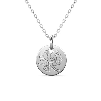 Floral 18k White Gold Plated Engraved Birth Month Flower Pendant Necklace - March