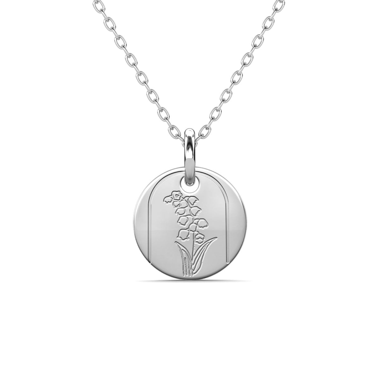 Floral 18k White Gold Plated Engraved Birth Month Flower Pendant Necklace
