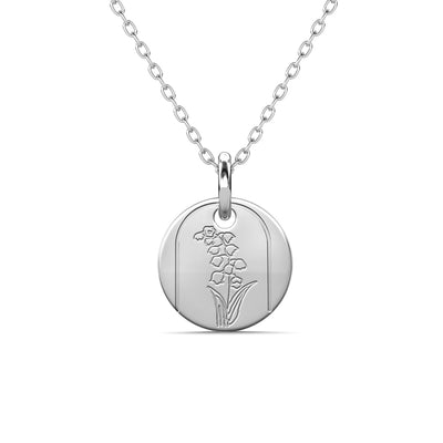 Floral 18k White Gold Plated Engraved Birth Month Flower Pendant Necklace - May