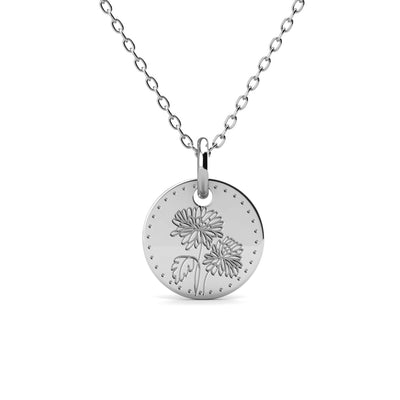 Floral 18k White Gold Plated Engraved Birth Month Flower Pendant Necklace - November