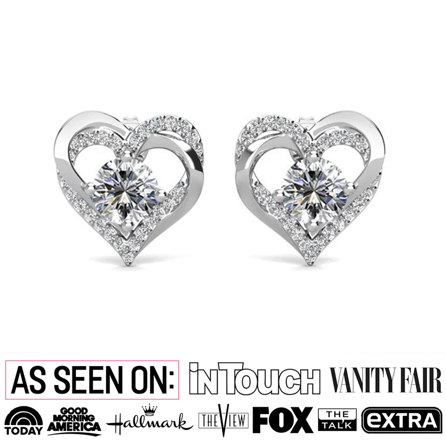 Forever April Birthstone Diamond Earrings 18k White Gold Plated Silver Double Heart Earrings with Swarovski Crystals