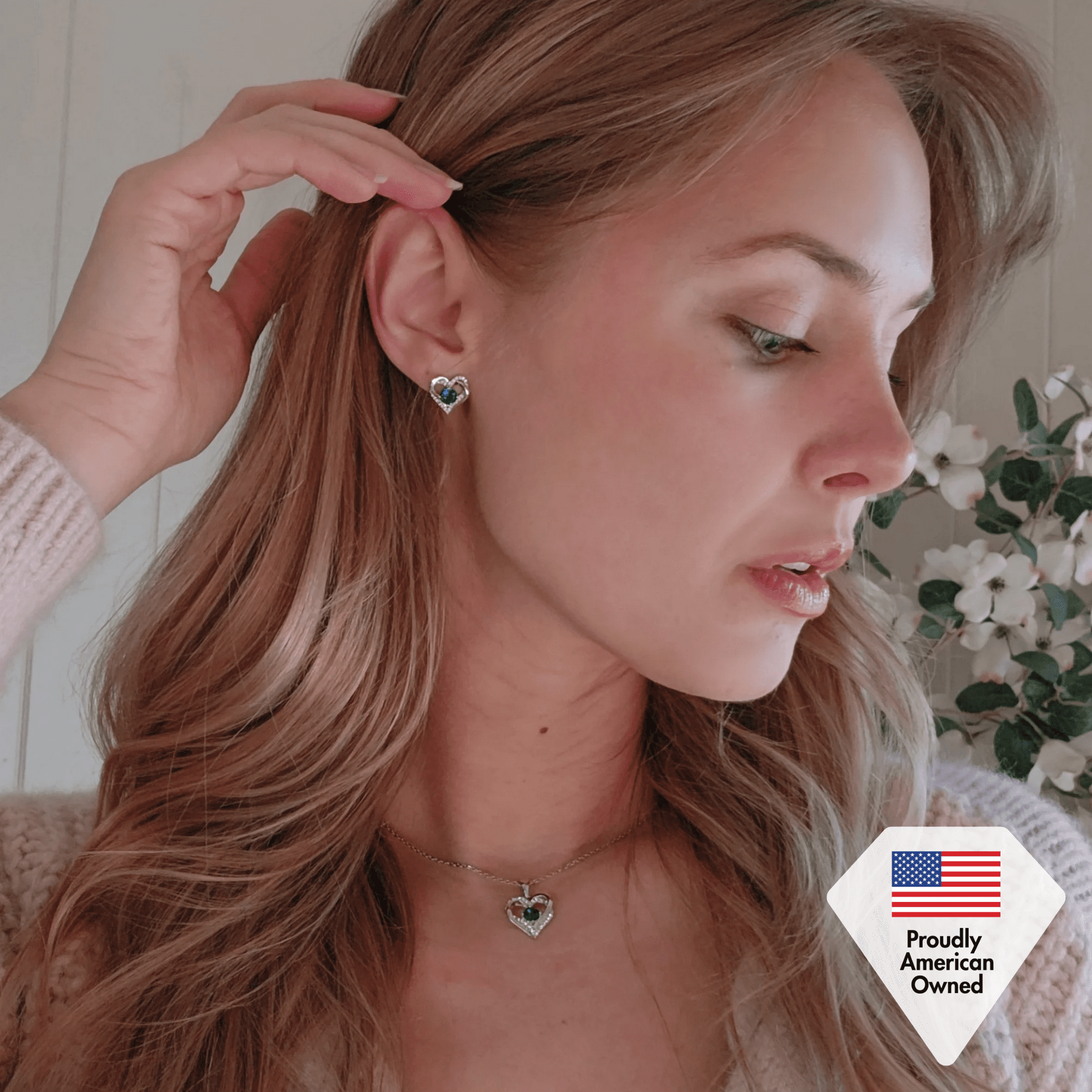 Forever Birthstone 18k White Gold Plated Double Heart Stud Earrings with Swarovski Crystals