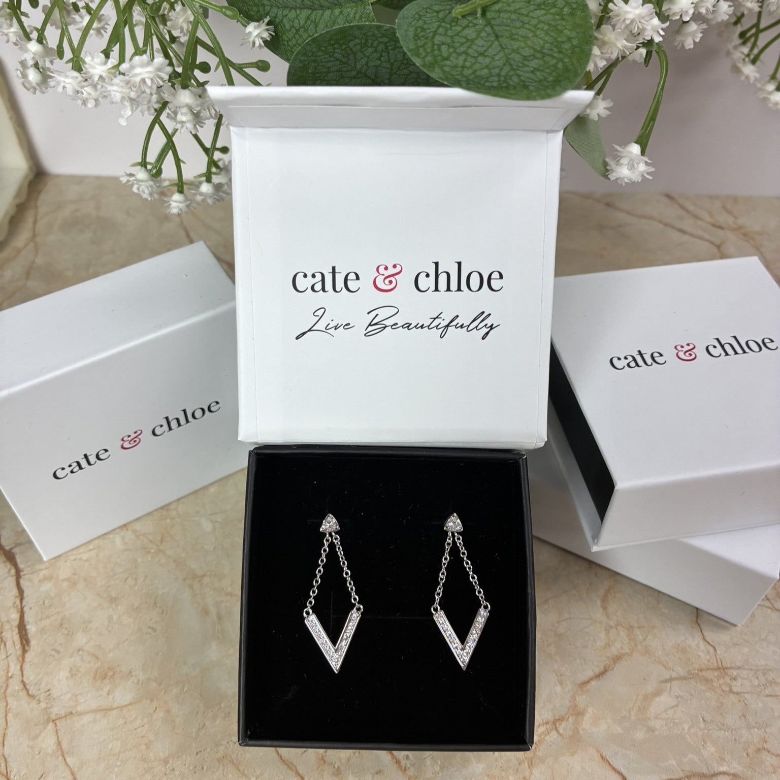 Francesca 18k White Gold Plated Drop Earrings with Swarovski Crystals