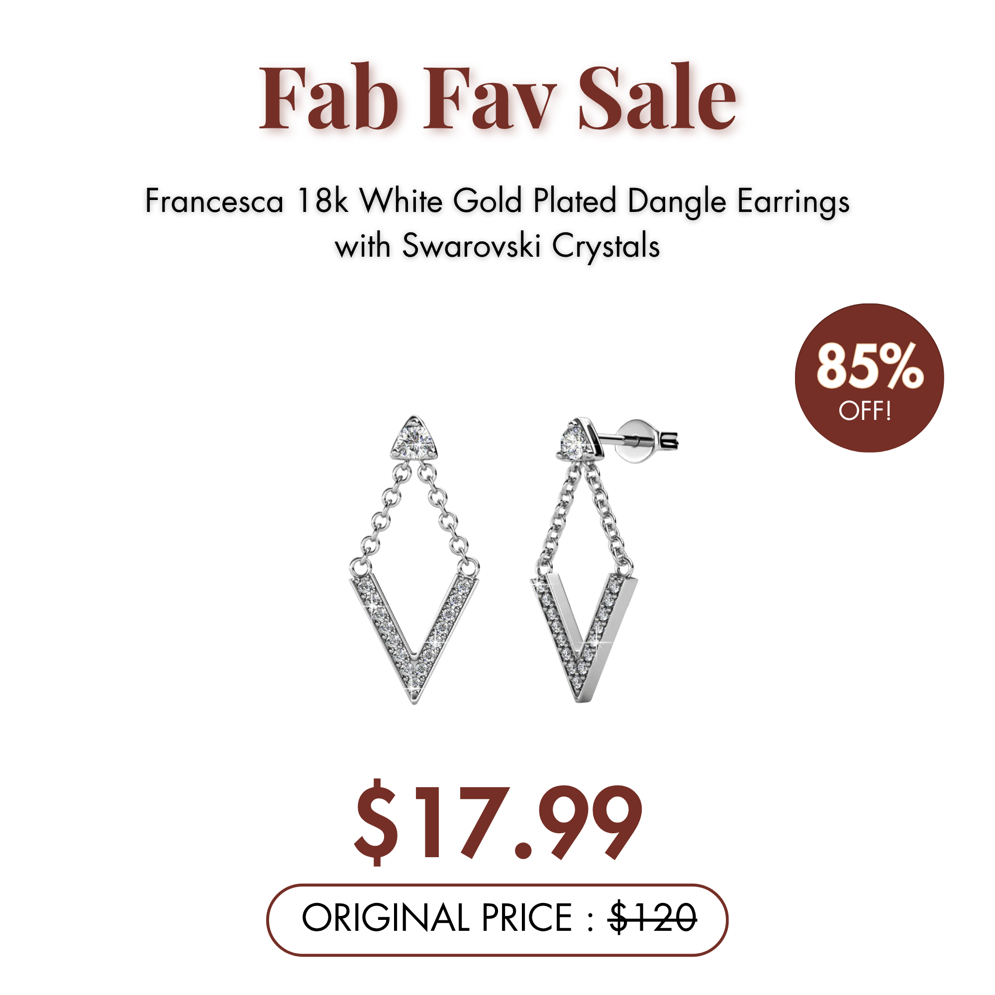 Francesca 18k White Gold Plated Dangle Earrings with Swarovski Crystals — Fab Fav Sale
