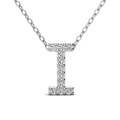 Ethereal Collection 18k White Gold Plated Initial Letter Pendant Necklace with Swarovski Crystals - I