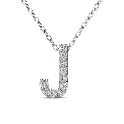 Ethereal Collection 18k White Gold Plated Initial Letter Pendant Necklace with Swarovski Crystals - J
