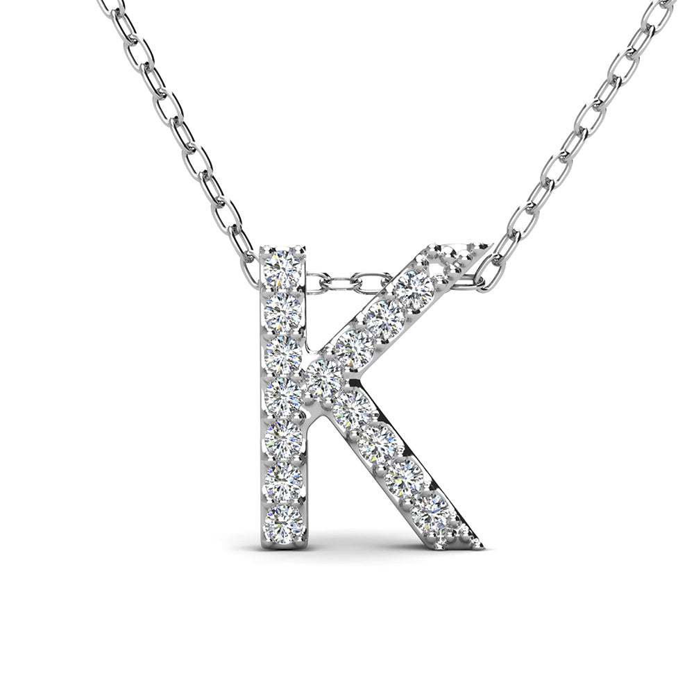 Ethereal Collection 18k White Gold Plated Initial Letter Pendant Necklace with Swarovski Crystals