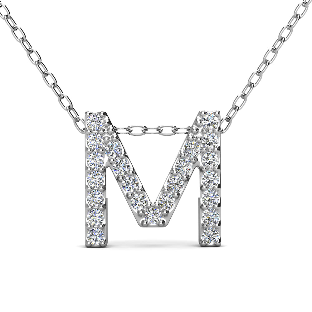 Ethereal Collection 18k White Gold Plated Initial Letter Pendant Necklace with Swarovski Crystals