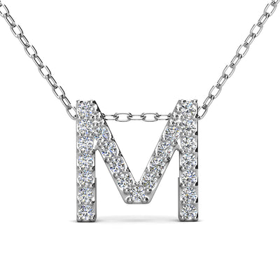 Ethereal Collection 18k White Gold Plated Initial Letter Pendant Necklace with Swarovski Crystals - M