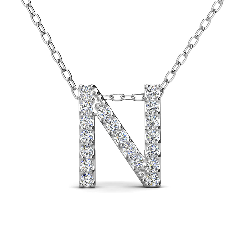 Ethereal Collection 18k White Gold Plated Initial Letter Pendant Necklace with Swarovski Crystals