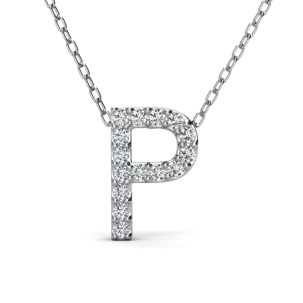 Ethereal Collection 18k White Gold Plated Initial Letter Pendant Necklace with Swarovski Crystals