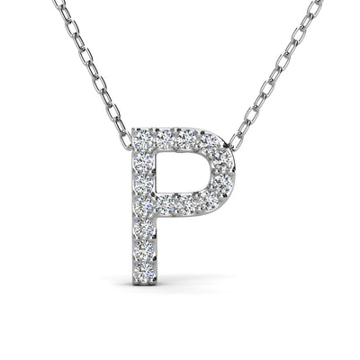 Ethereal Collection 18k White Gold Plated Initial Letter Pendant Necklace with Swarovski Crystals - P