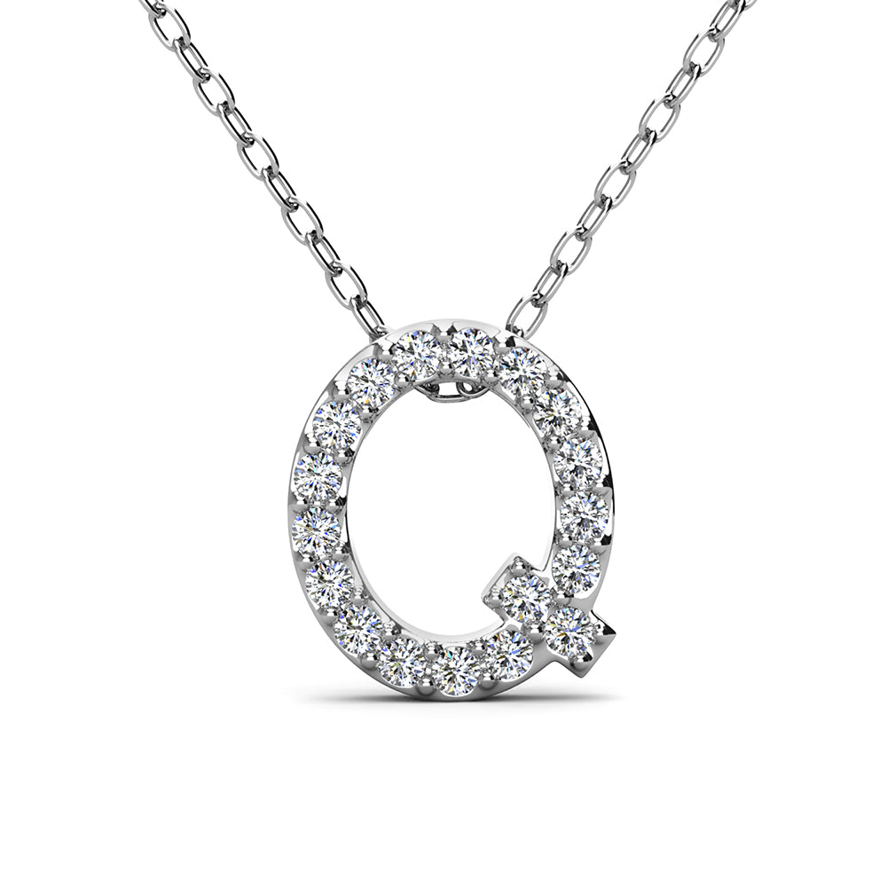 Ethereal Collection 18k White Gold Plated Initial Letter Pendant Necklace with Swarovski Crystals