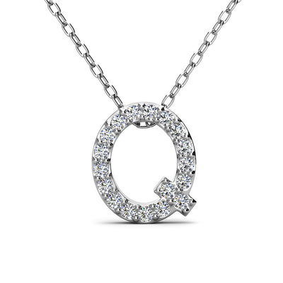 Ethereal Collection 18k White Gold Plated Initial Letter Pendant Necklace with Swarovski Crystals - Q
