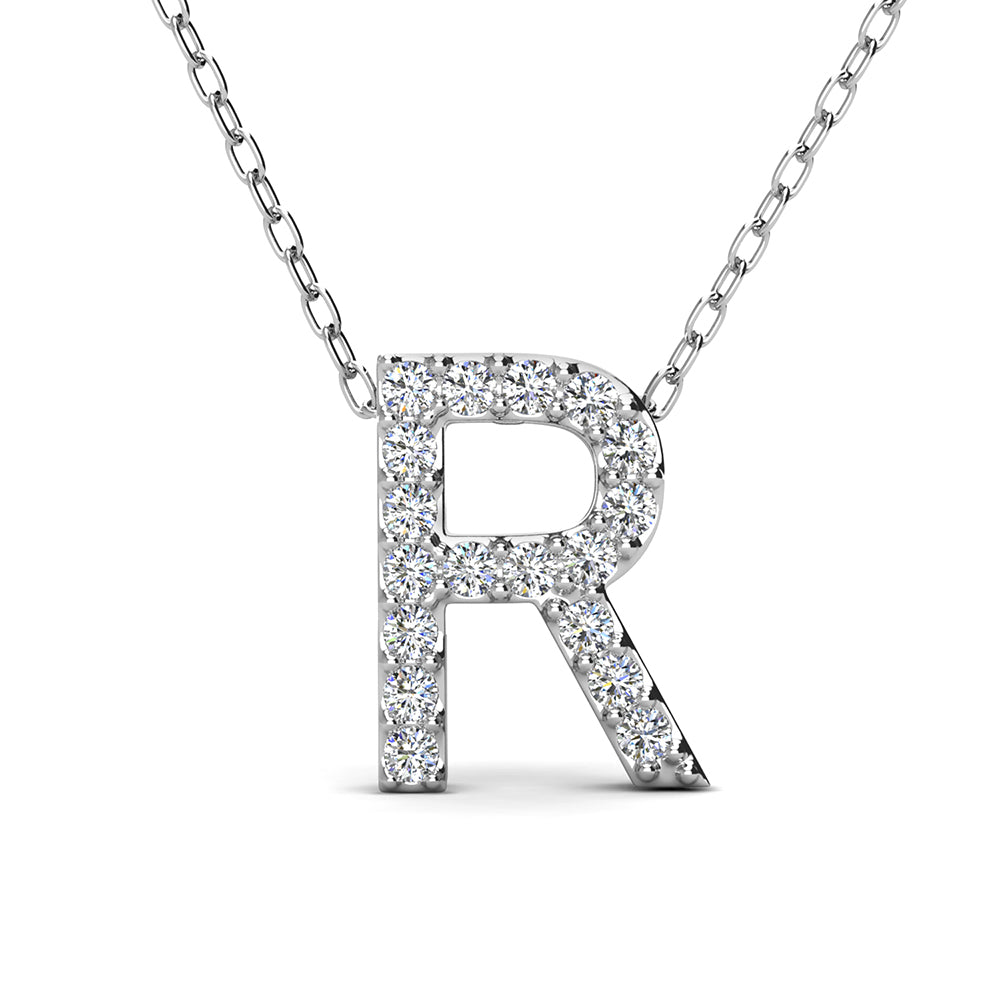 Ethereal Collection 18k White Gold Plated Initial Letter Pendant Necklace with Swarovski Crystals