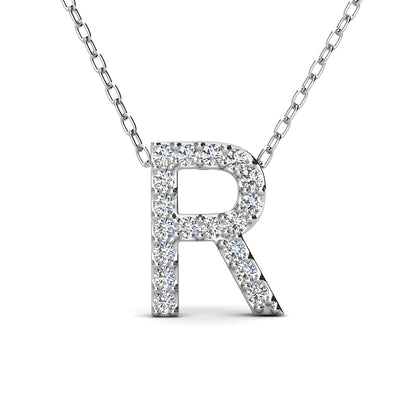 Ethereal Collection 18k White Gold Plated Initial Letter Pendant Necklace with Swarovski Crystals - R