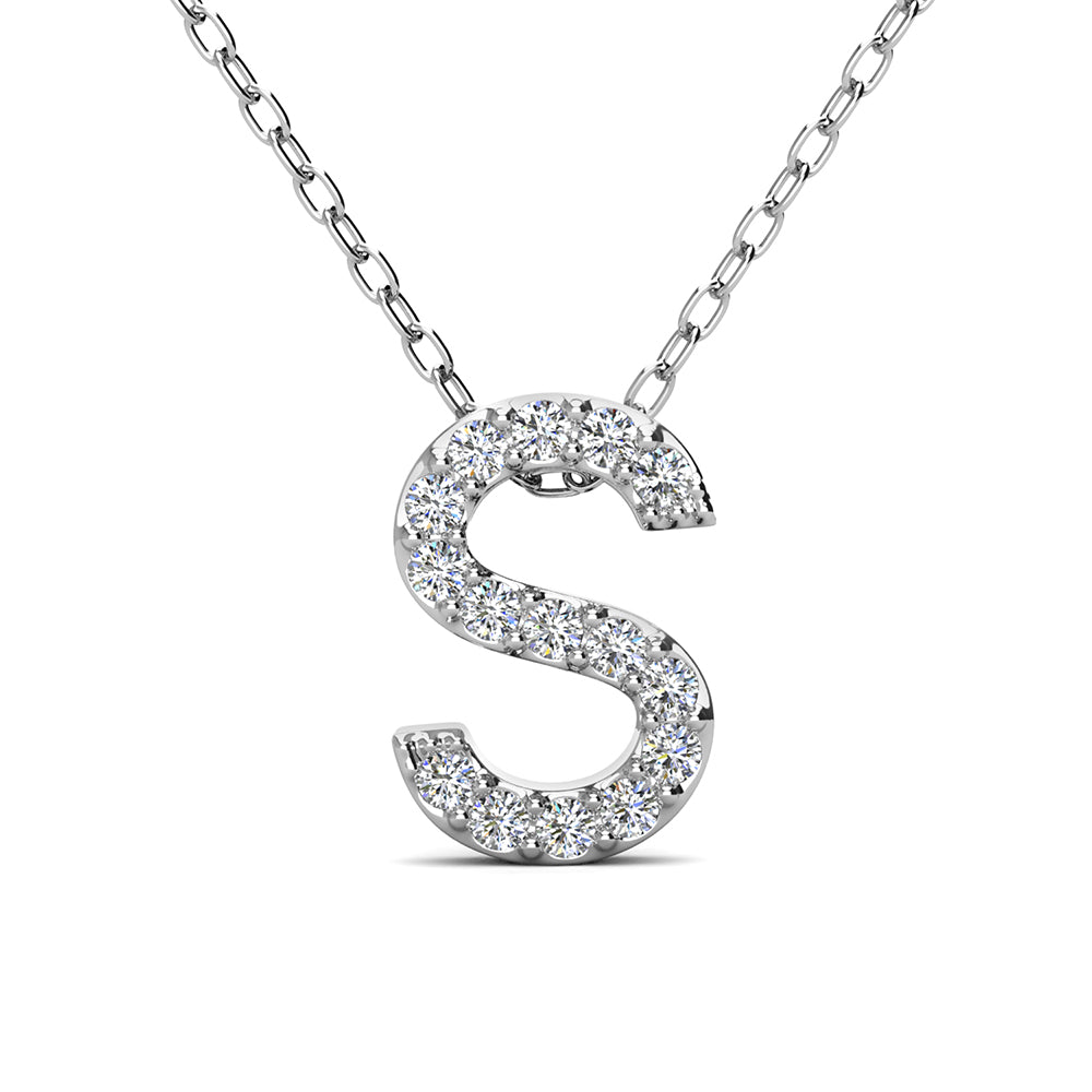 Ethereal Collection 18k White Gold Plated Initial Letter Pendant Necklace with Swarovski Crystals
