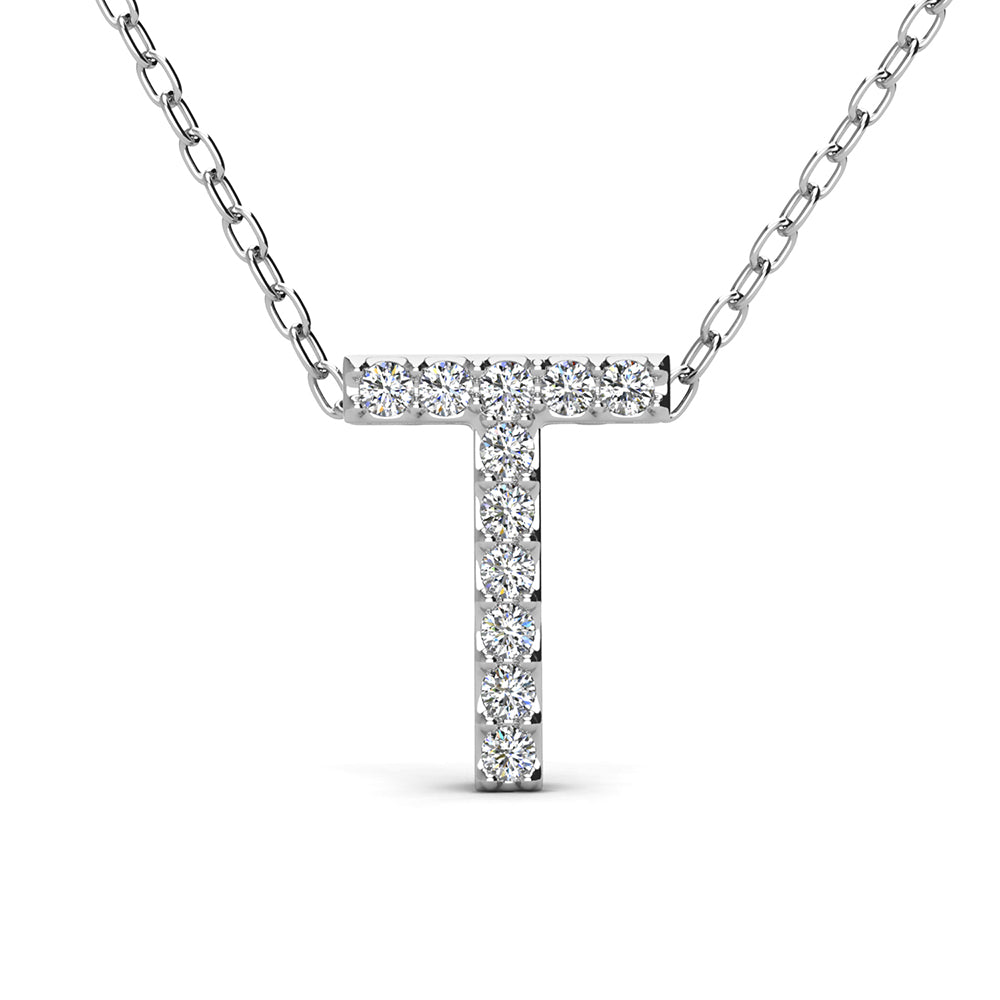 Ethereal Collection 18k White Gold Plated Initial Letter Pendant Necklace with Swarovski Crystals