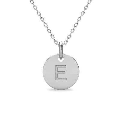 Summer Collection 18k White Gold Plated Engraved Initial Letter Pendant Necklace - E