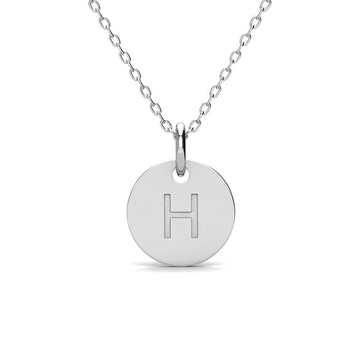 Summer Collection 18k White Gold Plated Engraved Initial Letter Pendant Necklace - H