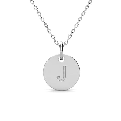 Summer Collection 18k White Gold Plated Engraved Initial Letter Pendant Necklace - J