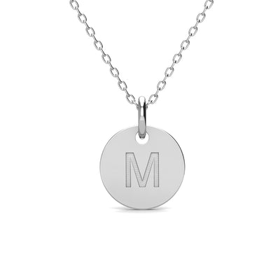 Summer Collection 18k White Gold Plated Engraved Initial Letter Pendant Necklace - M