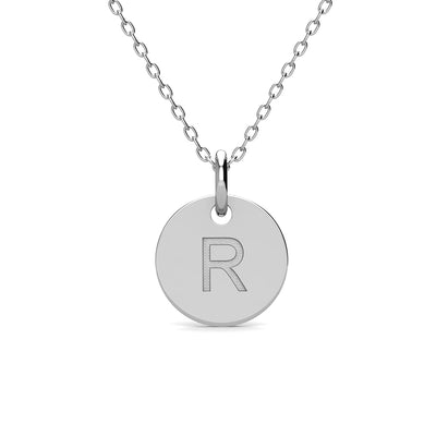 Summer Collection 18k White Gold Plated Engraved Initial Letter Pendant Necklace - R