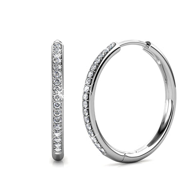 Bianca 18k White Gold Plated 25mm Silver Hoop Earrings with Swarovski Crystals
