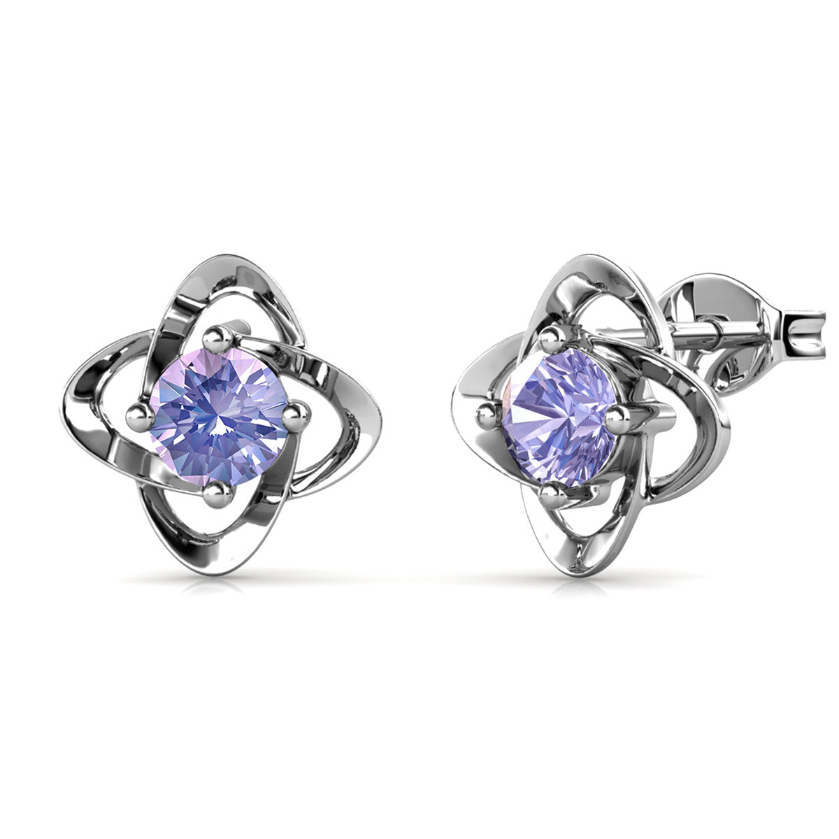 无限六月生日石紫翠玉耳环，镀 18k 白金银生日石耳环带水晶