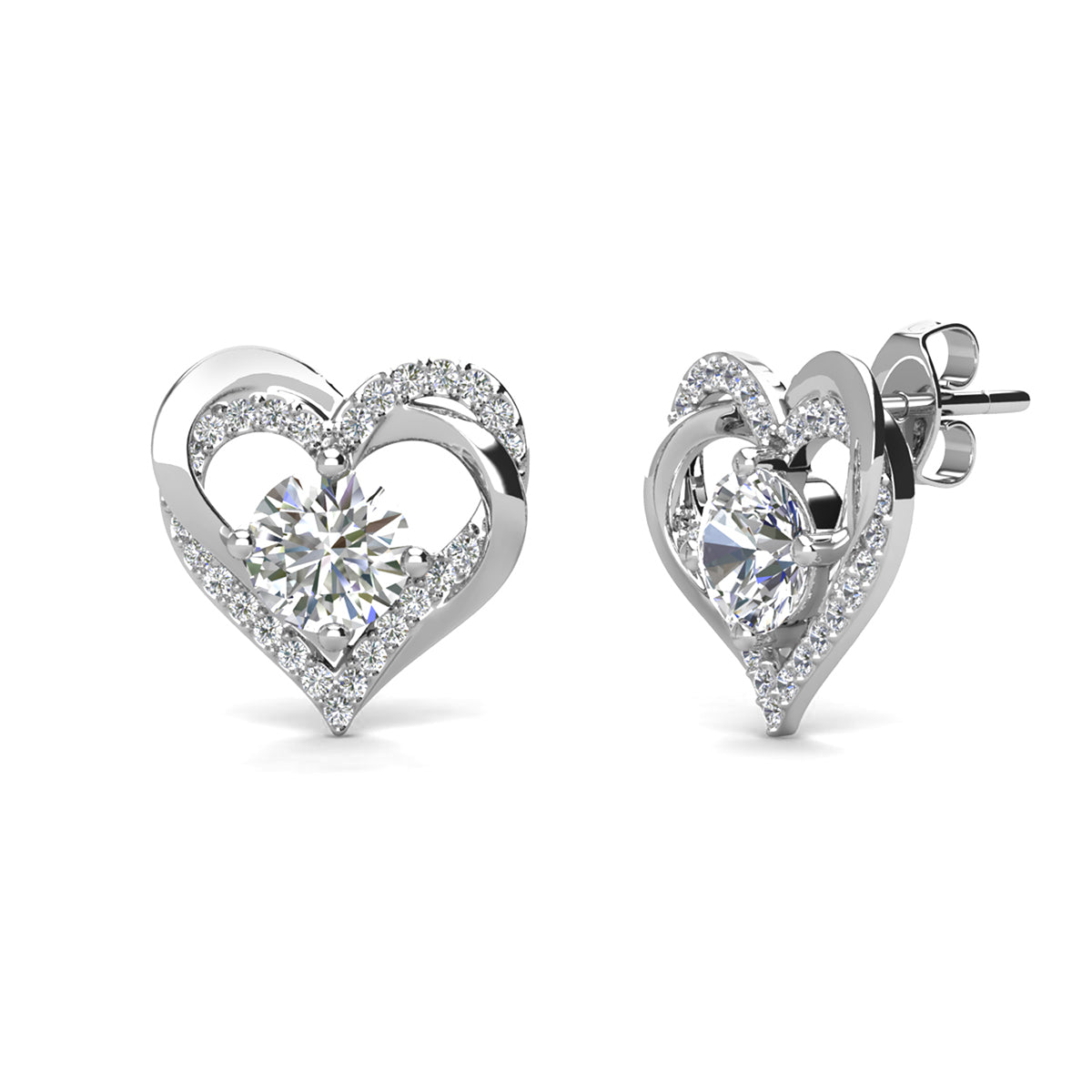 Forever April Birthstone Diamond Earrings 18k White Gold Plated Silver Double Heart Earrings with Swarovski Crystals