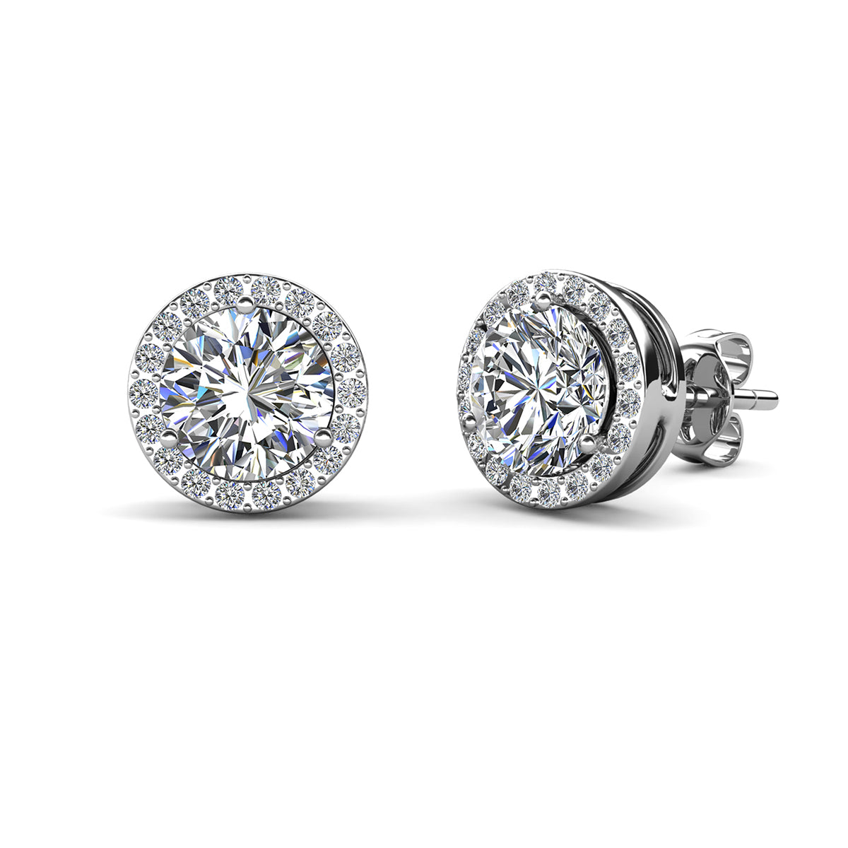 Royal 18k White Gold Plated April Birthstone Halo Earrings with Round Cut Diamond Swarovski Crystals