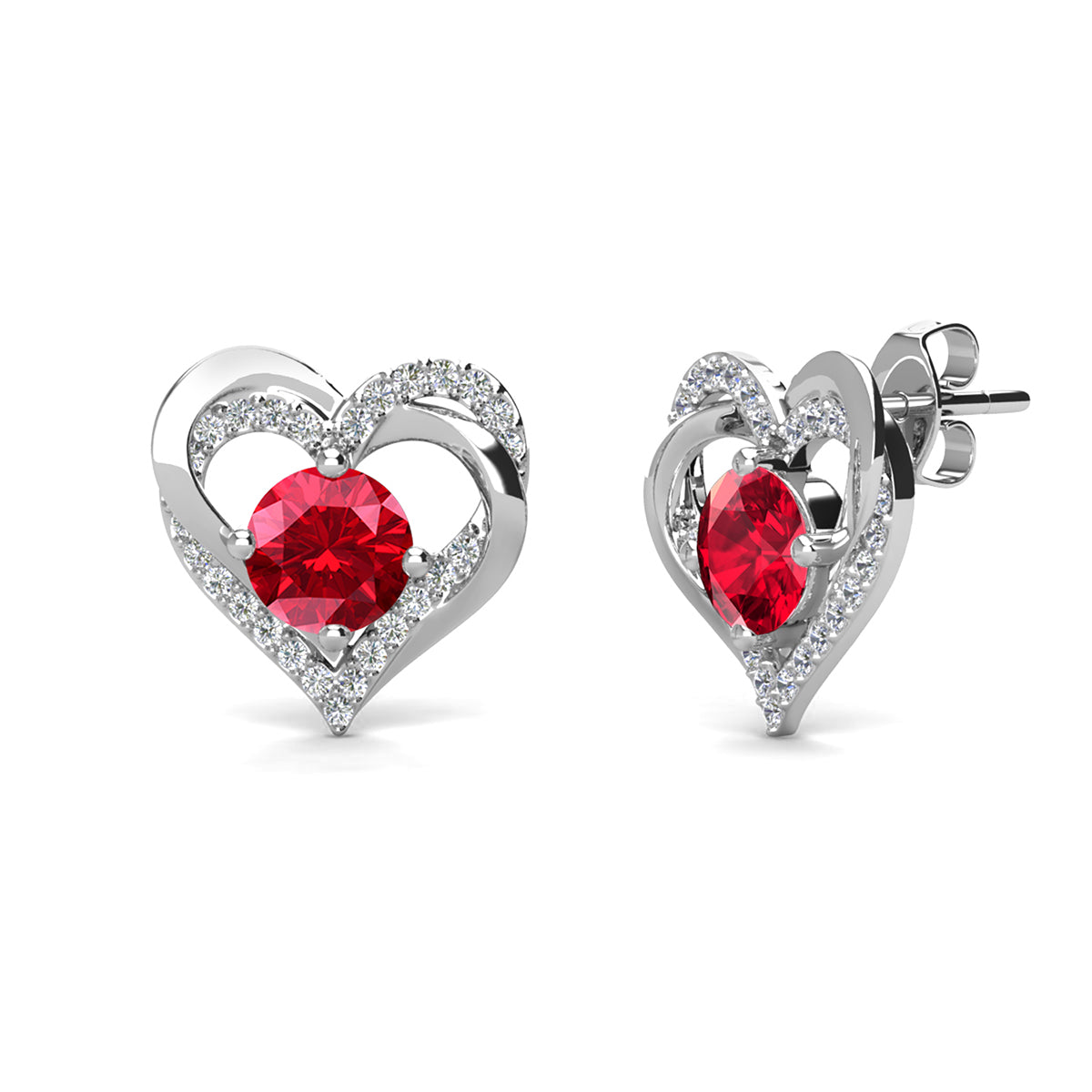 Forever July Birthstone Diamond 18k White Gold Plated Silver Double Heart Earrings with Swarovski Crystals