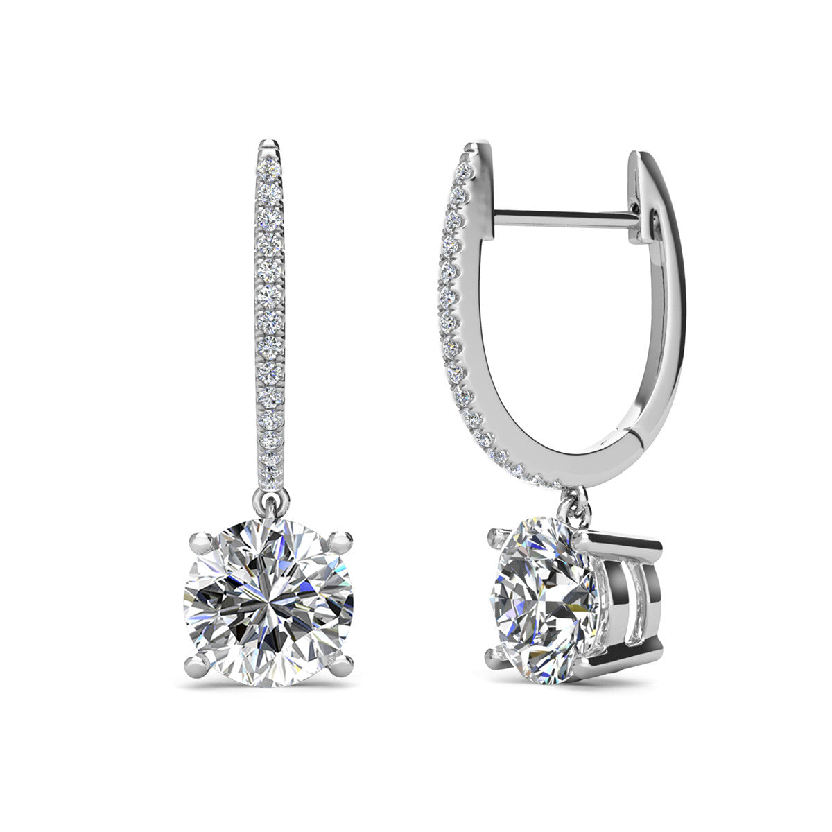 Moissanite by Cate & Chloe Finley Sterling Silver Drop Earrings with Moissanite and 5A Cubic Zirconia Crystals
