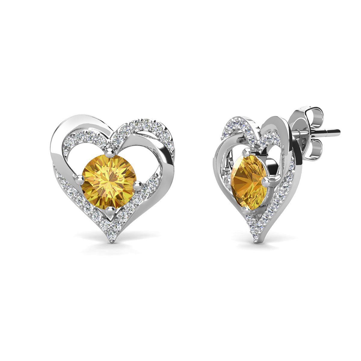 Forever November Birthstone Diamond 18k White Gold Plated Silver Double Heart Earrings with Swarovski Crystals