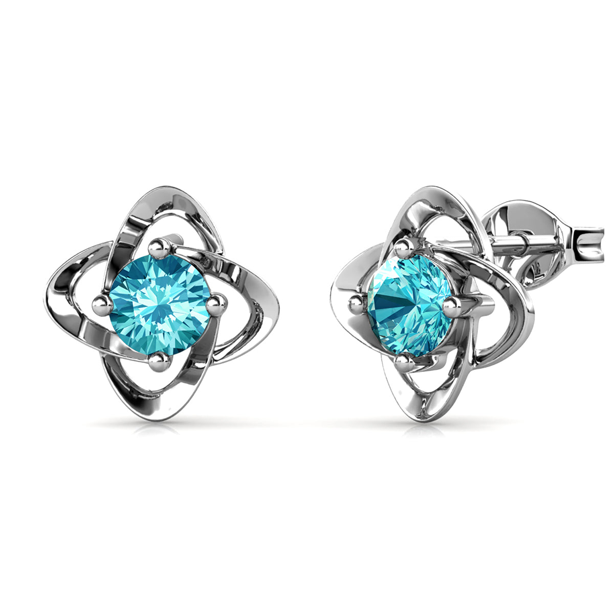 Infinity March Birthstone Aquamarine Earrings 18k White Gold Plated Silver Birthstone Earrings with Swarovski Crystal