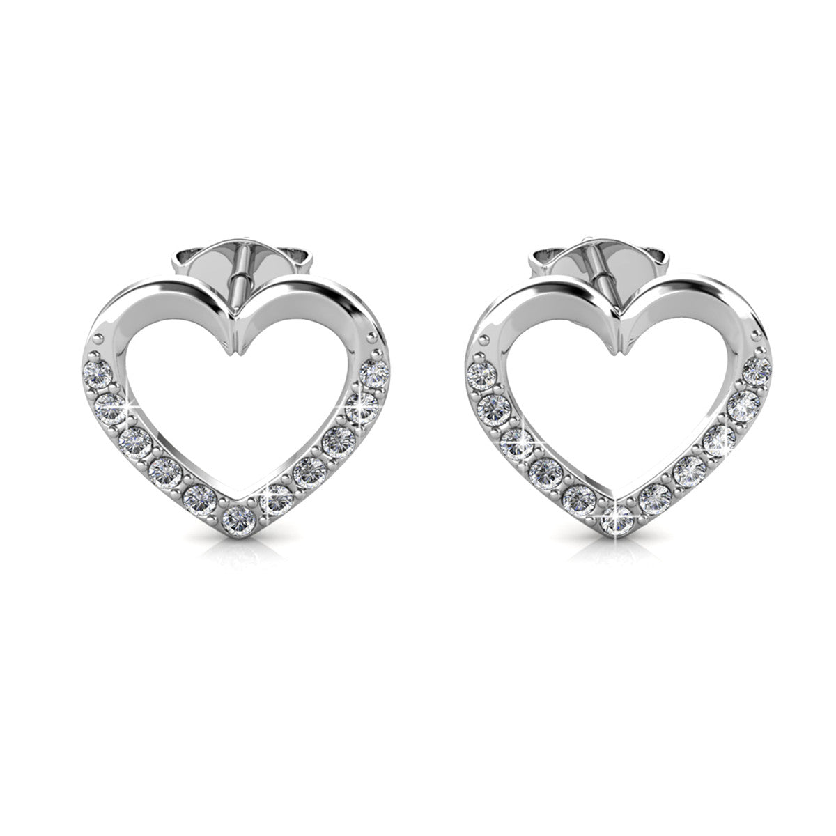 Chelsea 18k White Gold Plated Silver Heart Stud Earrings with Swarovski Crystals