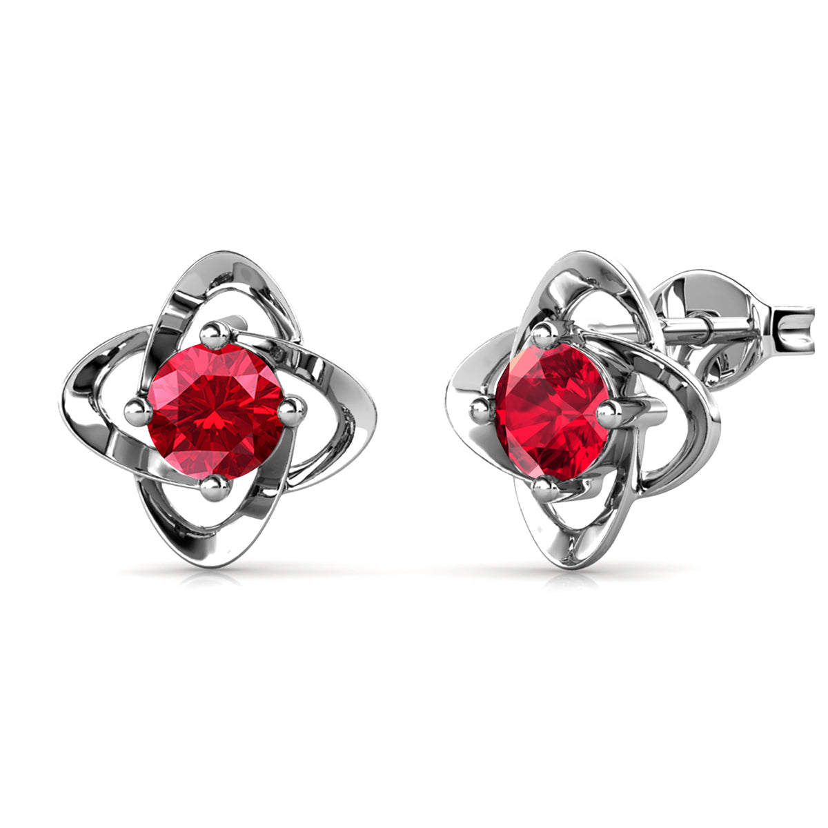 Infinity July Birthstone Ruby Earrings 18k White Gold Plated Silver Birthstone Earrings with Swarovski Crystal