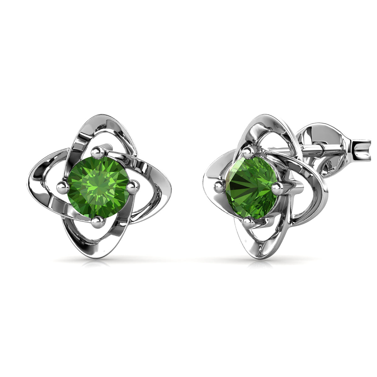 Infinity August Birthstone Peridot Earrings 18k White Gold Plated Silver Birthstone Earrings with Swarovski Crystal