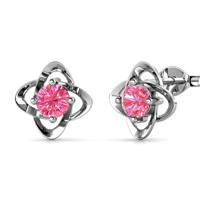 Pendientes de turmalina rosa con piedra natal de octubre infinito, pendientes de piedra natal de plata bañados en oro blanco de 18 k con cristales