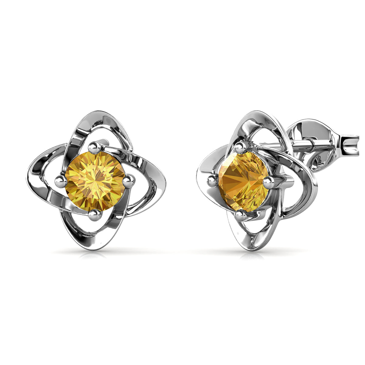 Infinity November Birthstone Citrine Earrings 18k White Gold Plated Silver Birthstone Earrings with Swarovski Crystals